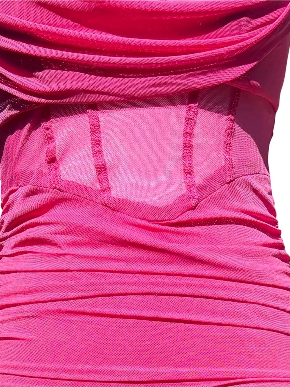 Princess Polly Calliope Hot Pink Ruched Mesh Mini Dress Bodycon Strappy Size 4 - Picture 8 of 16